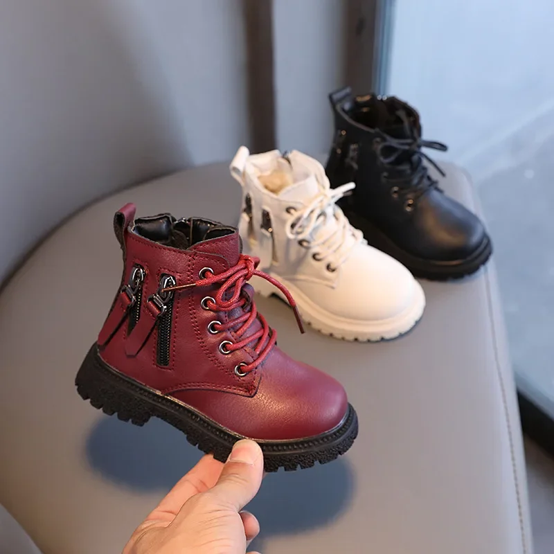 Size 20-30 Autumn Winter Girls Rubber Boots for Children Boys Shoes Warm Cotton Ankle Boots Kindergarten Kids Boots Double Zip