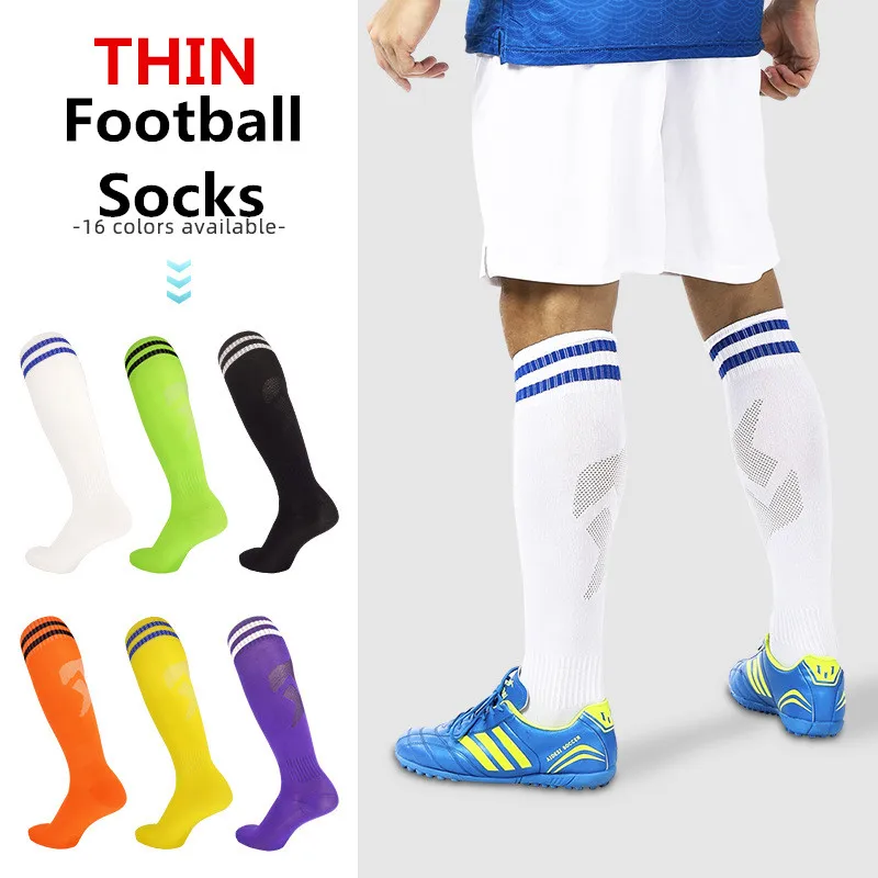 Calcetines de fútbol profesionales para hombre y niño, medias por encima de la rodilla, antideslizantes, transpirables, 16 colores