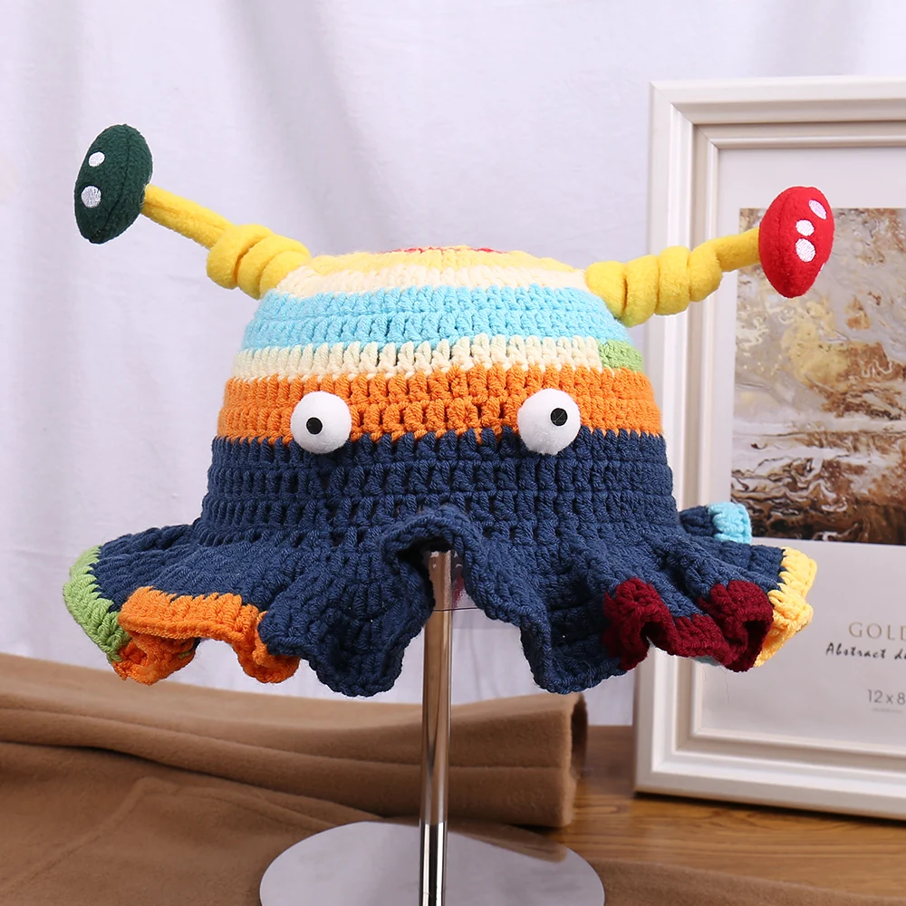 

Осень-зима, милая мультяшная волнистая шапка с краями, забавная, удобная, теплая, ветрозащитная, повседневная, универсальная, для украшения вечеринки, шерстяная шапка