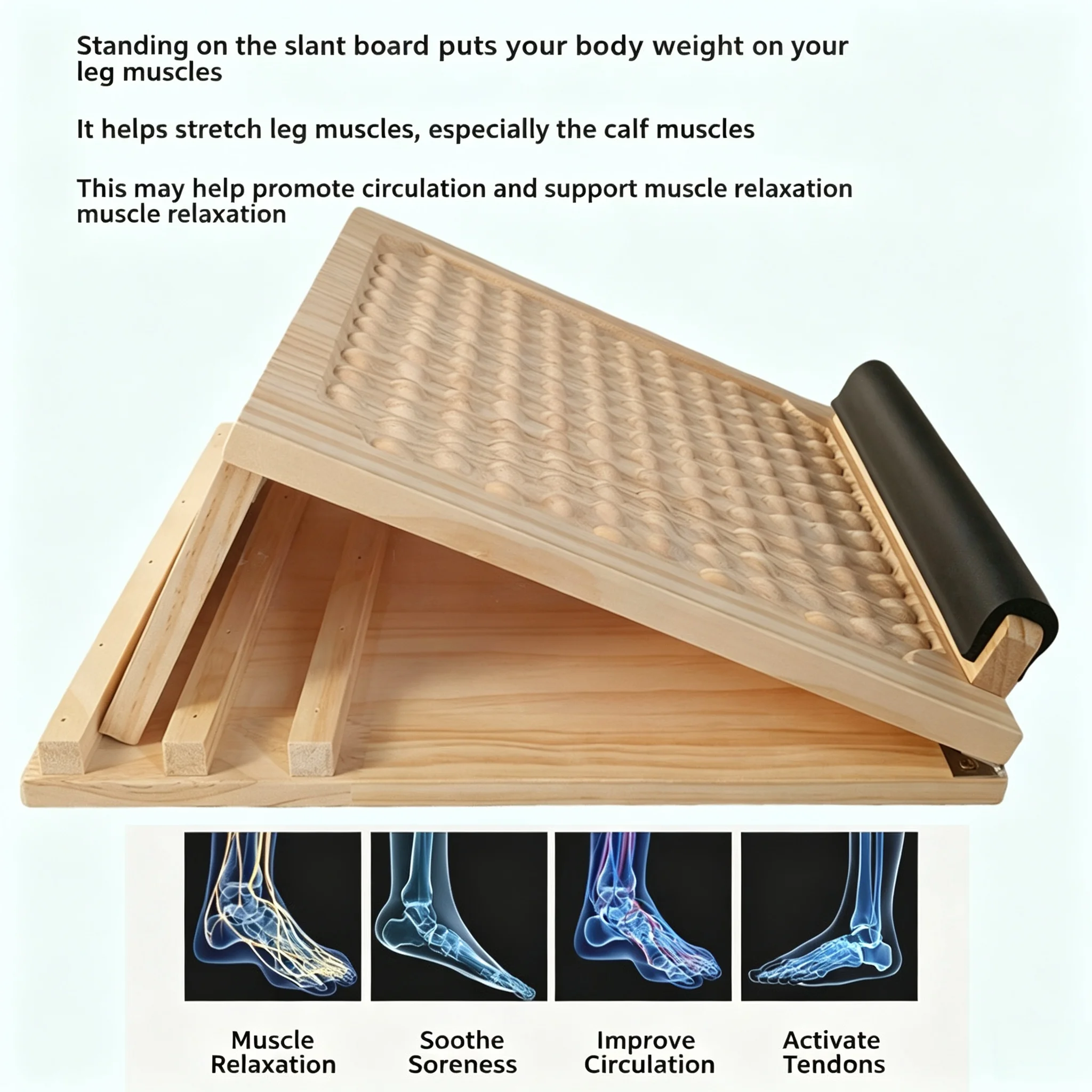 Adjustable Wooden Slant Board Acupoint Surface Calf Stretching Board Incline Leg Stretcher for Achilles Tendon & Calf Muscle Rel