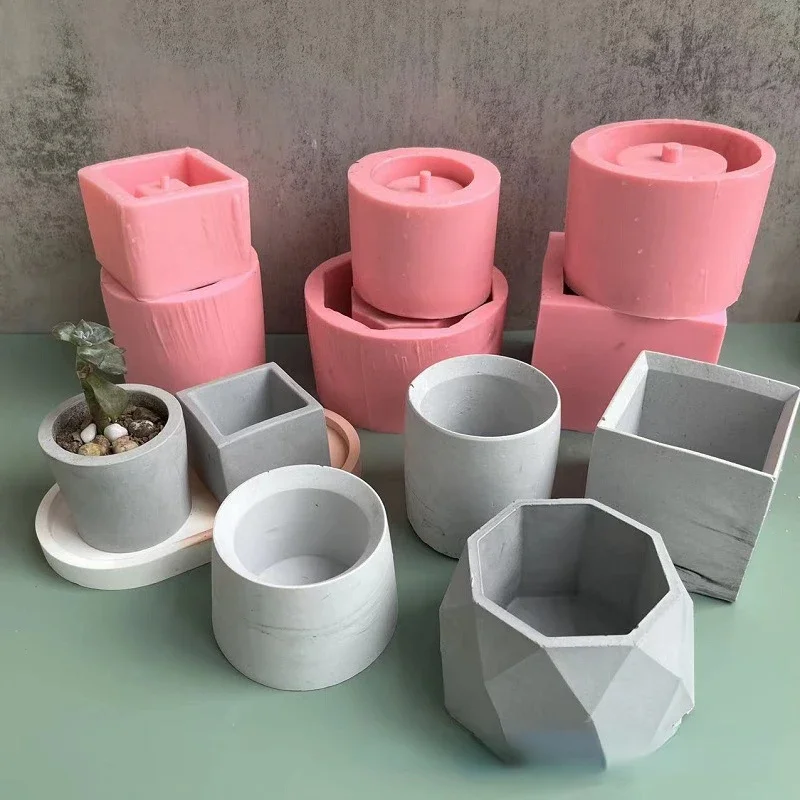 Geometric Polygonal Flower Pot Silicone Mold Concrete Plaster Succulent Flower Pot Mold Cement Flower Pot Mould