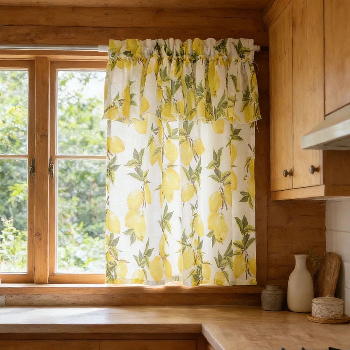Pastoral Country Yellow Lemon Print Kitchen Decoration Short Curtain Screen Tulle Drape Curtain For Living Room Bay Window #4
