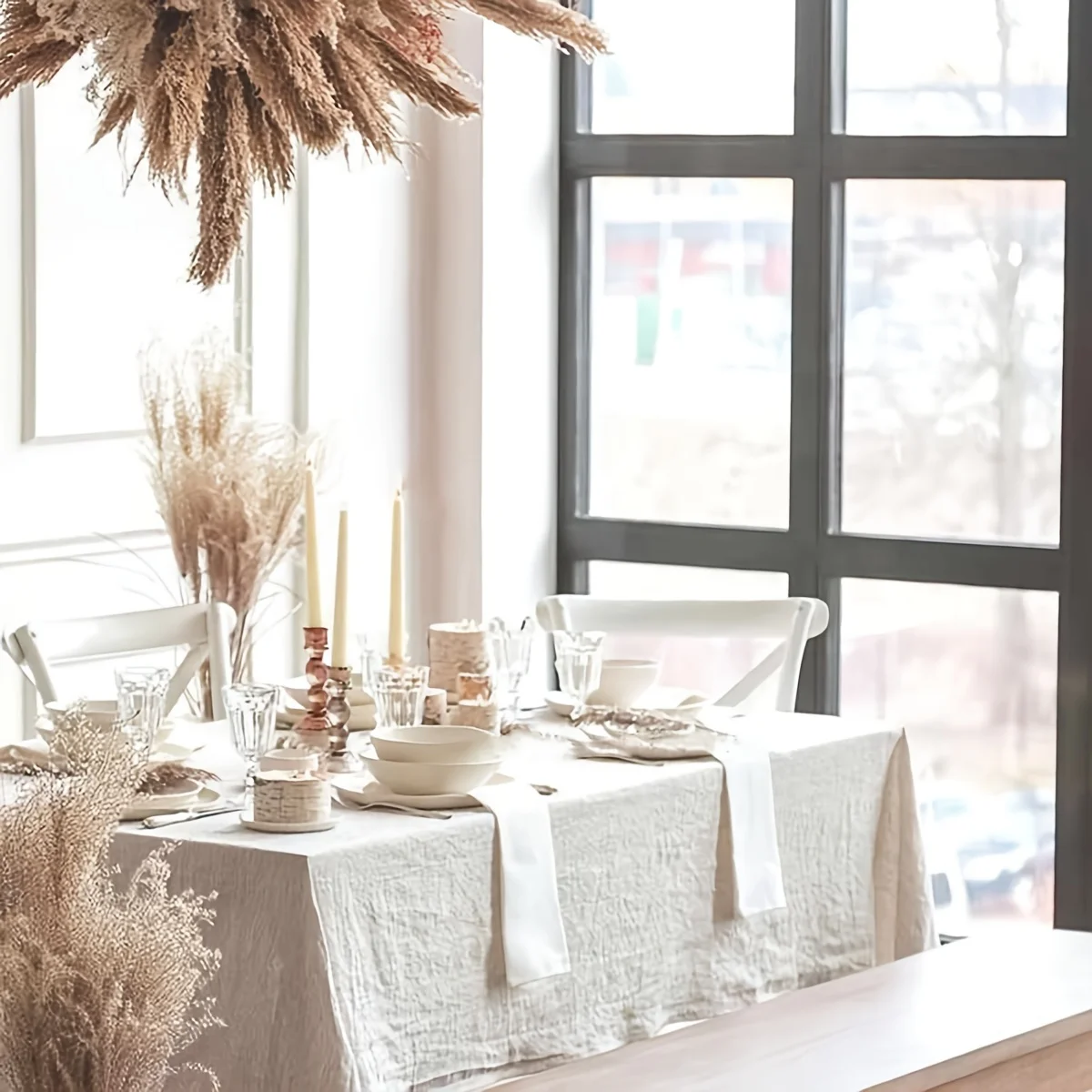 French Cream Style Household Tablecloths, Wedding Parties, Holiday Kitchen Tablecloths, Soft Pleated Texture Beige Tablecloths