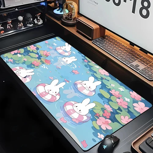 Imagen 1 del producto Teclado para juegos, alfombra suave antideslizante para oficina, alfombrilla de goma para ratón, nuevos modelos, alfombrilla de ratón de Anime rosa con bonito conejo, alfombrilla para ratón con estampado HD para el hogar