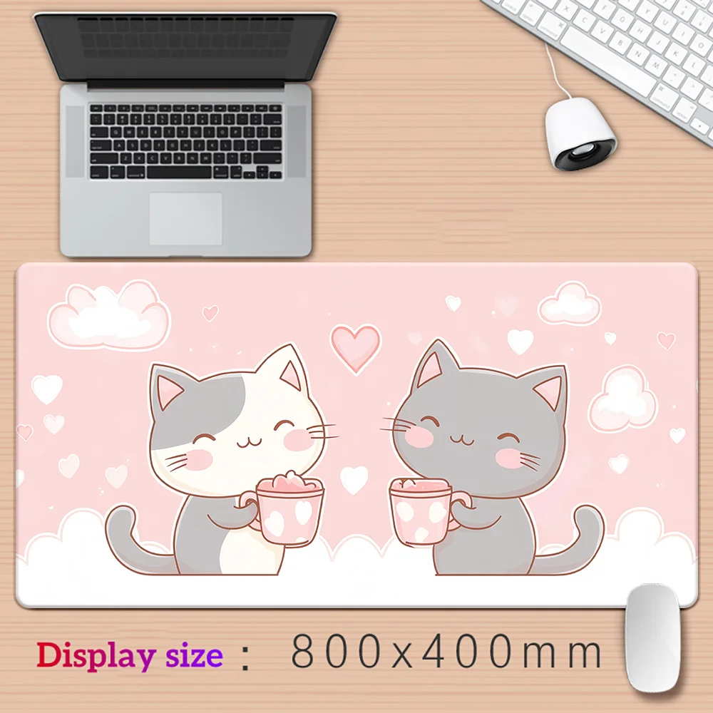 Roze schattige dromerige kleine kat muismat bureaumat met gestikte rand rubberen antislip duurzame pc-accessoires gamingmatten mauspad