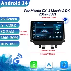 For Mazda CX-3 Mazda 2 DK 2014-2021 Car Radio Multimedia Navigation GPS Android OS Auto Wireless BT Carplay Screen Stereo