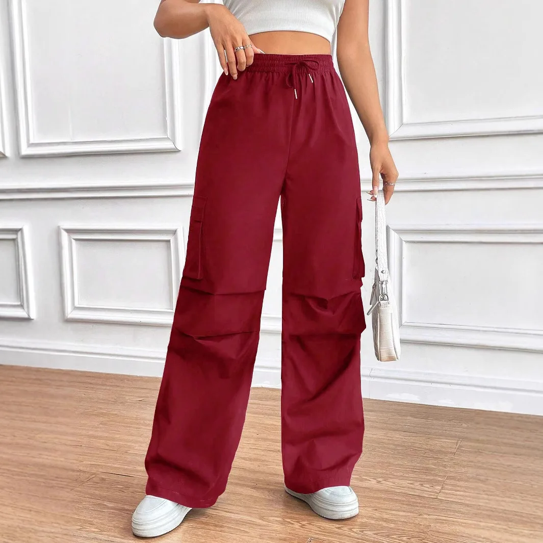 2026 Spring/Summer European And American Cross-Border Trade Elastic Waist Drawstring High-Waisted Pocket Design Loose Commuting