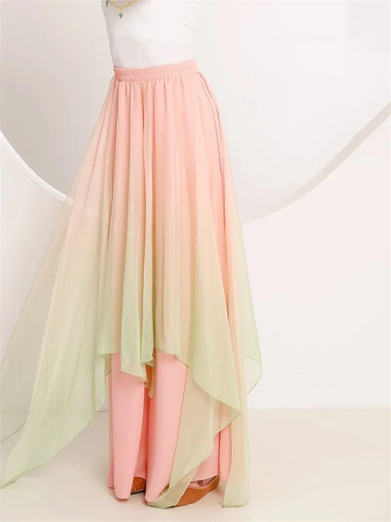 Flowy Wide Leg Pants 2 Layers Culottes Contrast Color Non See Through Dancewear Classic Chinese Folk Modern Hanfu Outfit Stage