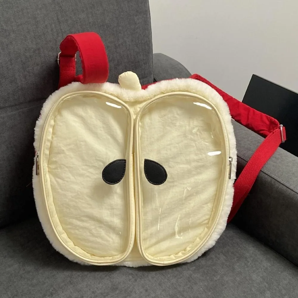 New Cute Red Plush Bag Large Capacity Transparent Funny Sliced Fruit Backpack Leisure Street Wear Shoulder Pain Bag