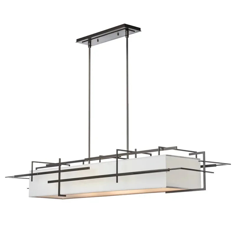 Rectangle Chandelier Postmodern Bronze Linen Steel 4-lights Customized for Indoor Room Living Room Modern Hotel Pendant Light