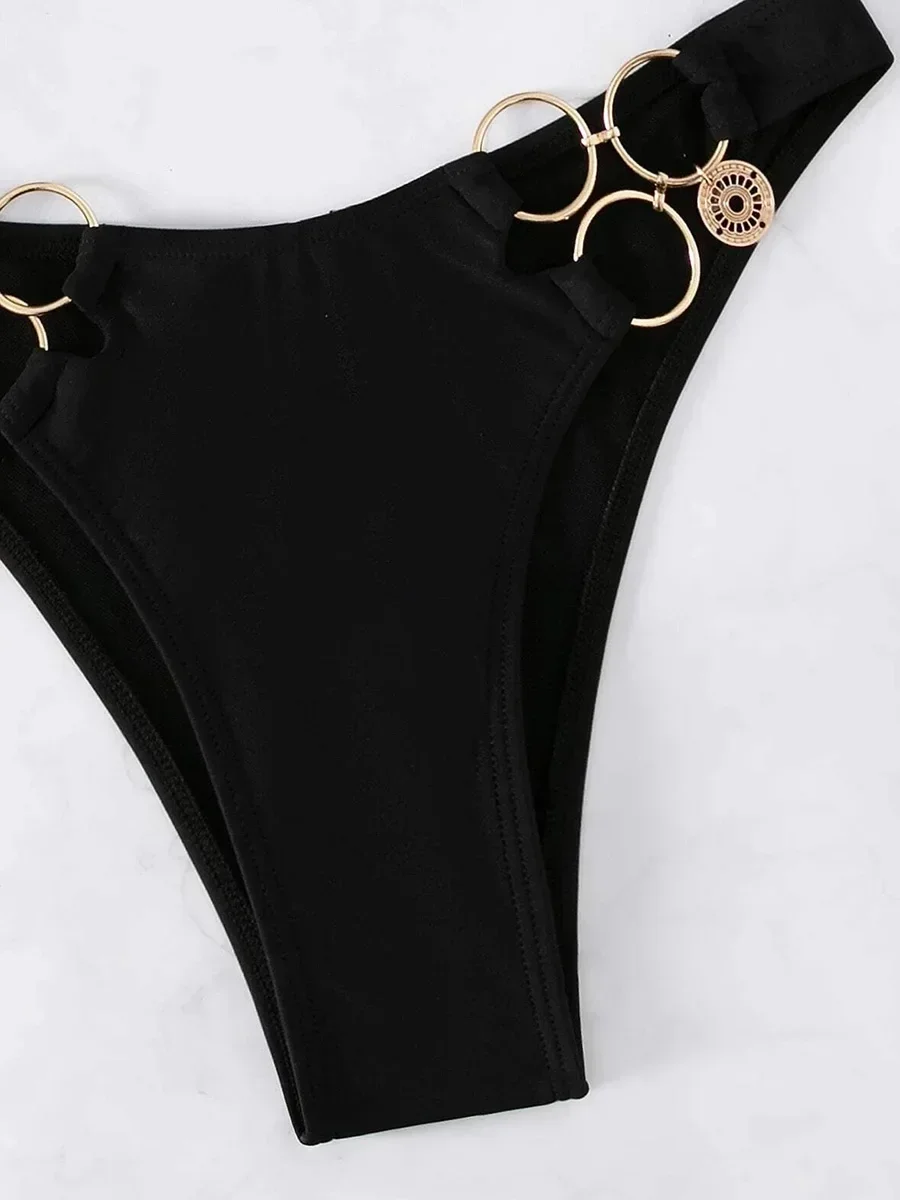 Sexy Metal Rings Hollow Out Bikini Women Swimsuit Female Swimwear Two Pieces Bikini Set High Cut Bather Bathing Suit Swim Lady