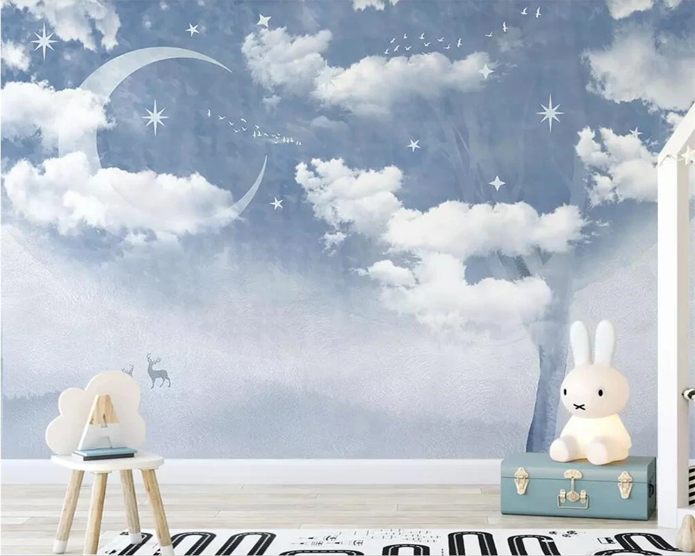 Customized Hand-painted big tree star moon elk wallpaper bedroom background wall living room TV background 3d Mural restaurant