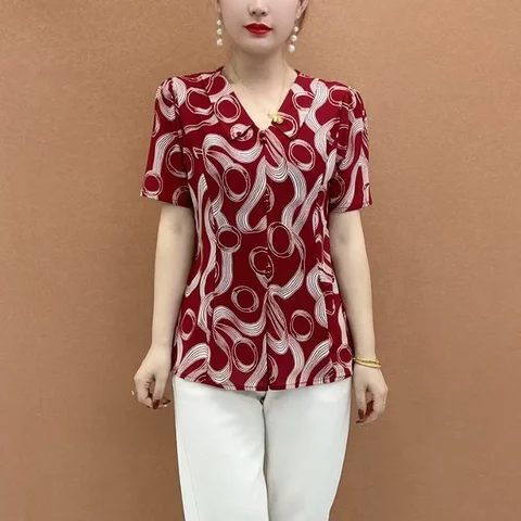New Middle-aged and Elderly Large-size Short-sleeved Top Fashionable and Loose