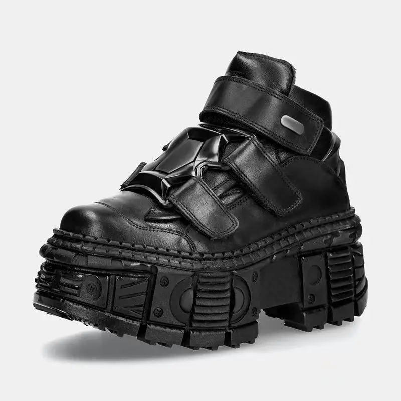 القوطية أحذية منصة سوداء روك ميتال الأب أحذية الرجال والنساء فاسق أحذية من الجلد الصغيرة الكعك أسفل زيادة واحدة Sh