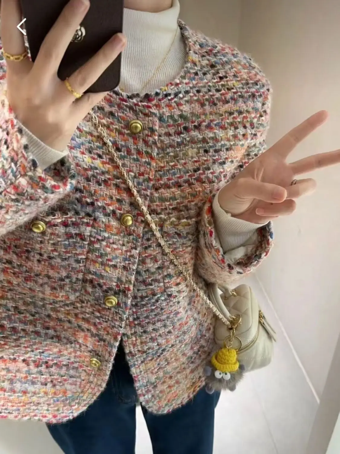  Thickened Short Coat for Women Spring Autumn Winter Straight Cut Style Small Fragrance Style Fashionable Lady Outerwear