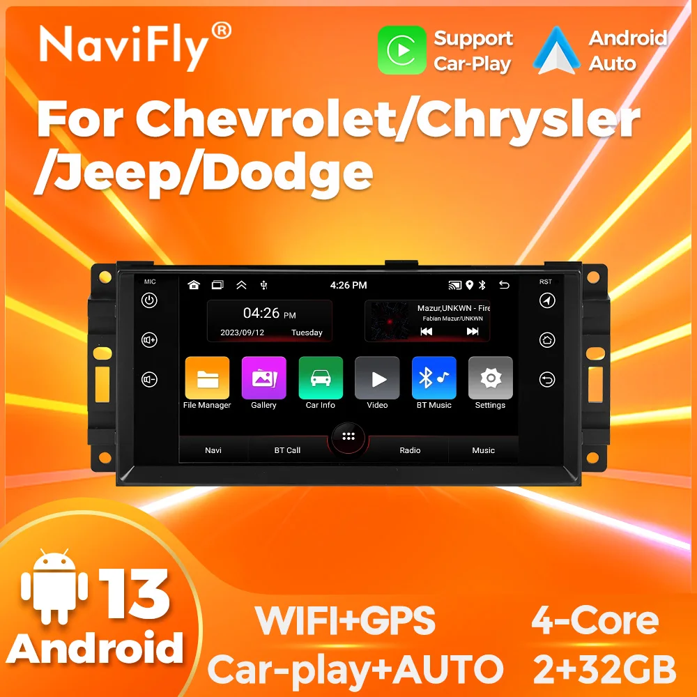 

Автомагнитола NaviFly, 7 дюймов, Android, для JEEP Grand Cherokee Liberty Wrangler Chrysler 2002-2006 CarPlay, GPS, мультимедийный плеер