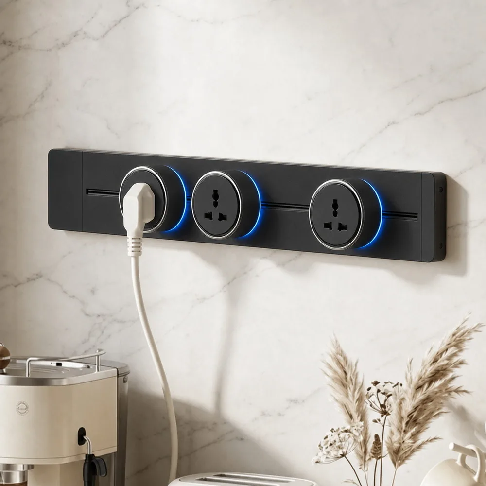 30CM/40CM/50CM Brazil/Russian/Israel/Italy Track Socket Wall Power Rail Movable Adapter Plug Sockets8000W EU US UK Standard USB