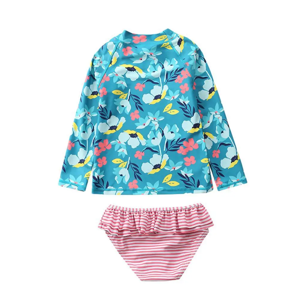 Children\'s Swimwear Baby Girls Two Pieces Swimsuit Set Long Sleeve Floral Bathing Suits Lovely Sun Protection Swimwear