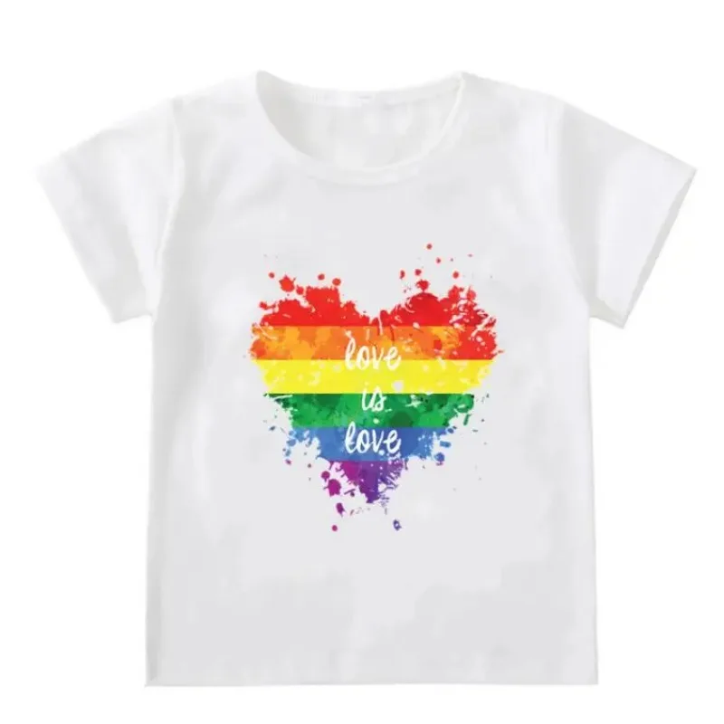 Camiseta de manga curta macia do bebê, estampa simples do coração do arco-íris, top para criança, menina, novo