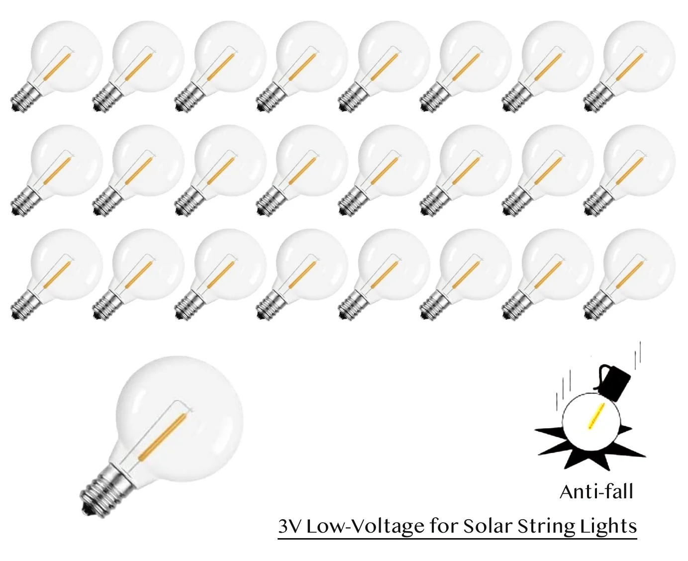 야외 비산 방지 방수 LED 전구, 태양열 스트링 조명, E12 에디션, 3V, 2700K, 따뜻한 흰색, 1W, G40