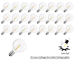 LED Bulbs  2700K Warm White 1W G40 LED Bulbs Outdoor, Shatterproof Waterproof for Solar Powered String Lights E12 Edition 3V