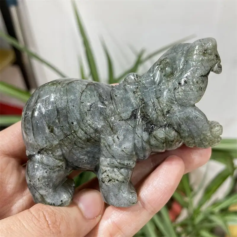 9CM Natural Labradorite Hippo  Crystal Animal Carving Healing Energy Stone Home Decoration Birthday Gift 1pc