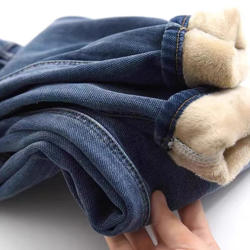 

plus Size Fce Lined Thiened Elastic Harem Denim Jeans Women Winter Slim High Waist Nine Point Straight Leg Carrot Dad Pants