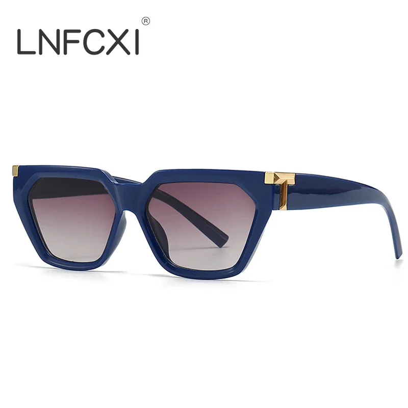 LNFCXI-Óculos de sol quadrados retrô para homens e mulheres, tons estilo T, rebites punk, óculos de sol gradiente azul, UV400, nova moda