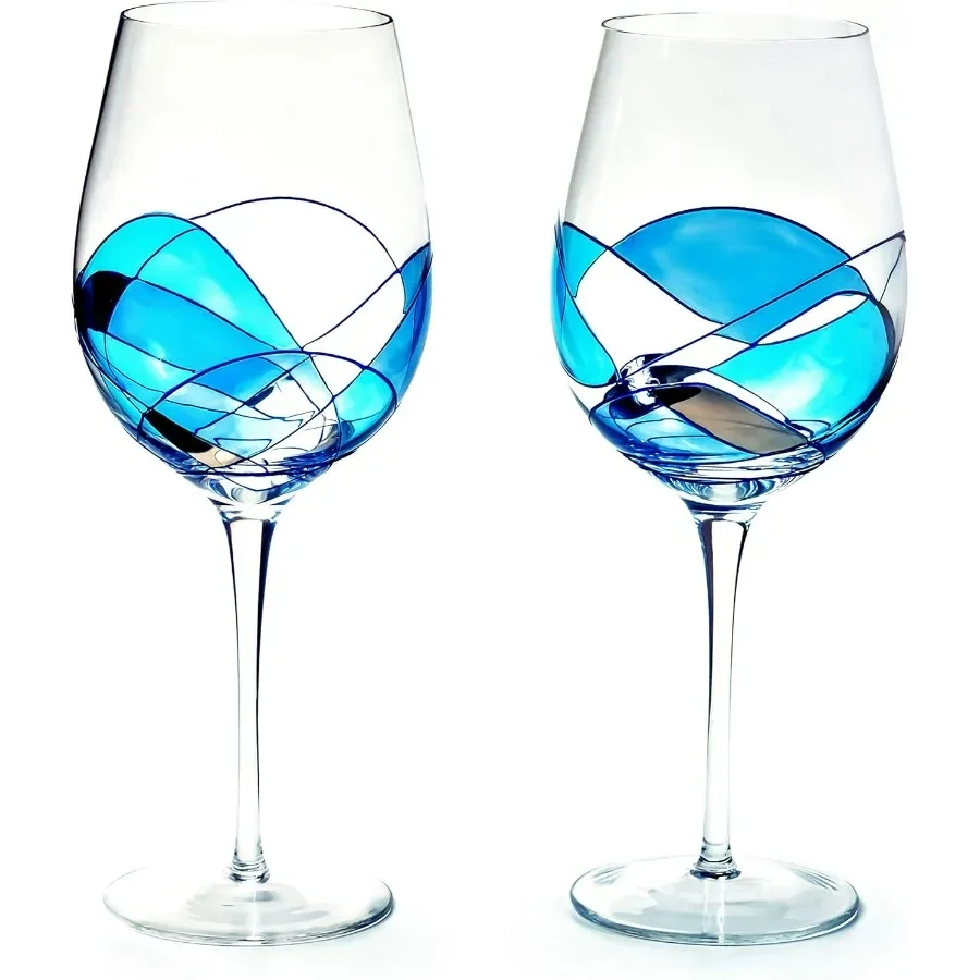 

Большие бокалы для вина, 29 унций, выдувные вручную, уникальный подарок на день матери, день рождения, юбилей, свадьба, витраж, искусство (набор 2