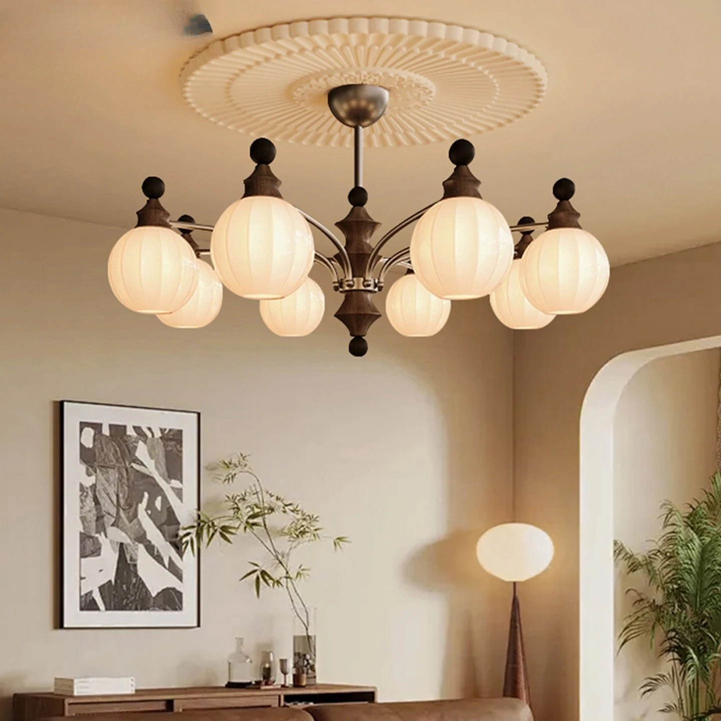 Medieval style living room chandelier French retro hall main light 2026 new magic bean lamp