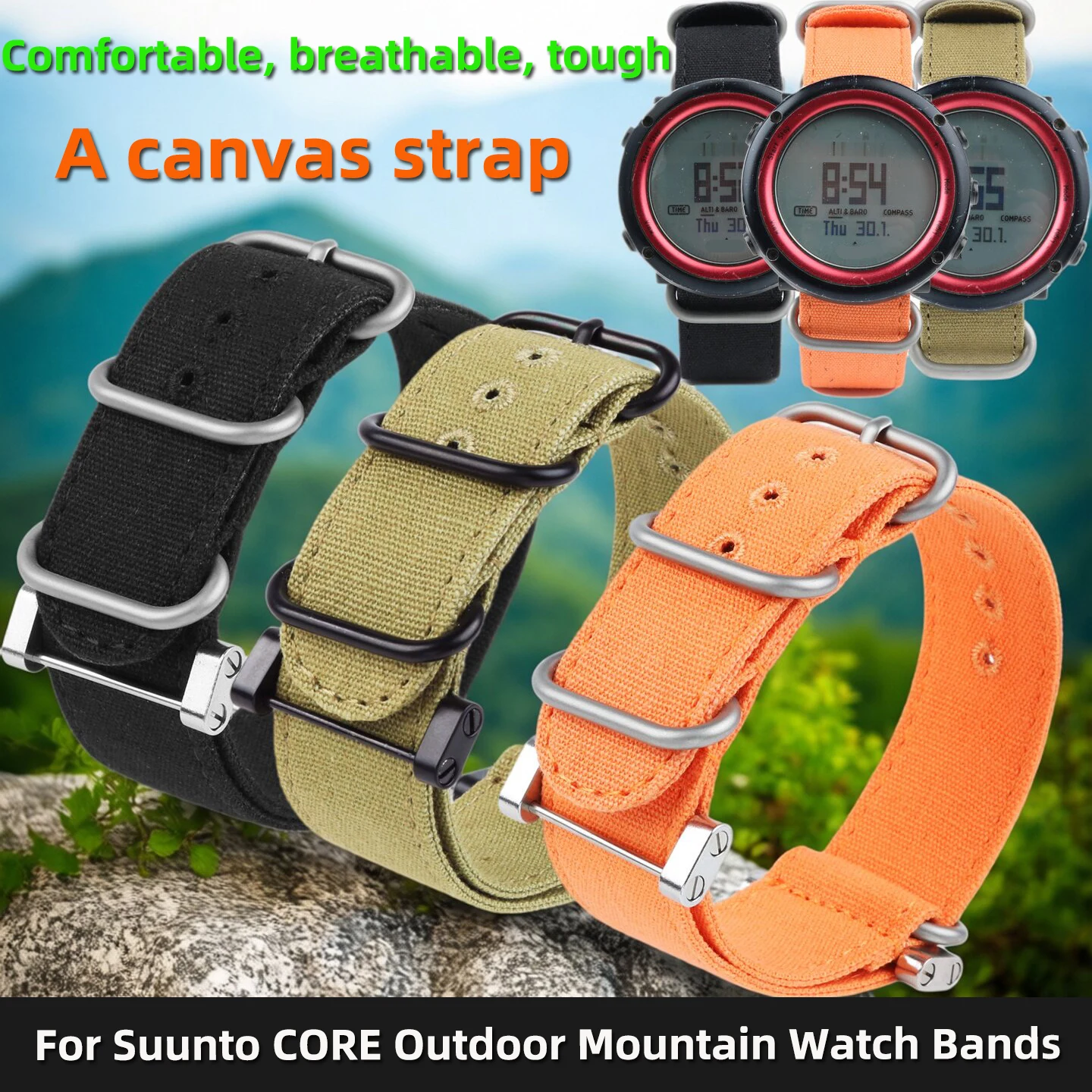24mm Canvas Nylon Watch Band For Suunto Core Essential Expedition Outdoor Sport Breathable Replacement Strap Men