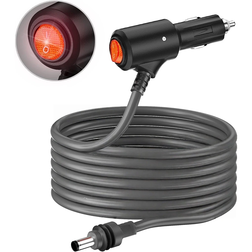 شاحن سيارة صغير مع مفتاح ضوء LED إلى كابل سلك طاقة تيار مستمر يدعم 12-24 فولت 18AWG مصمم خصيصًا 2 م/3 م/5 م