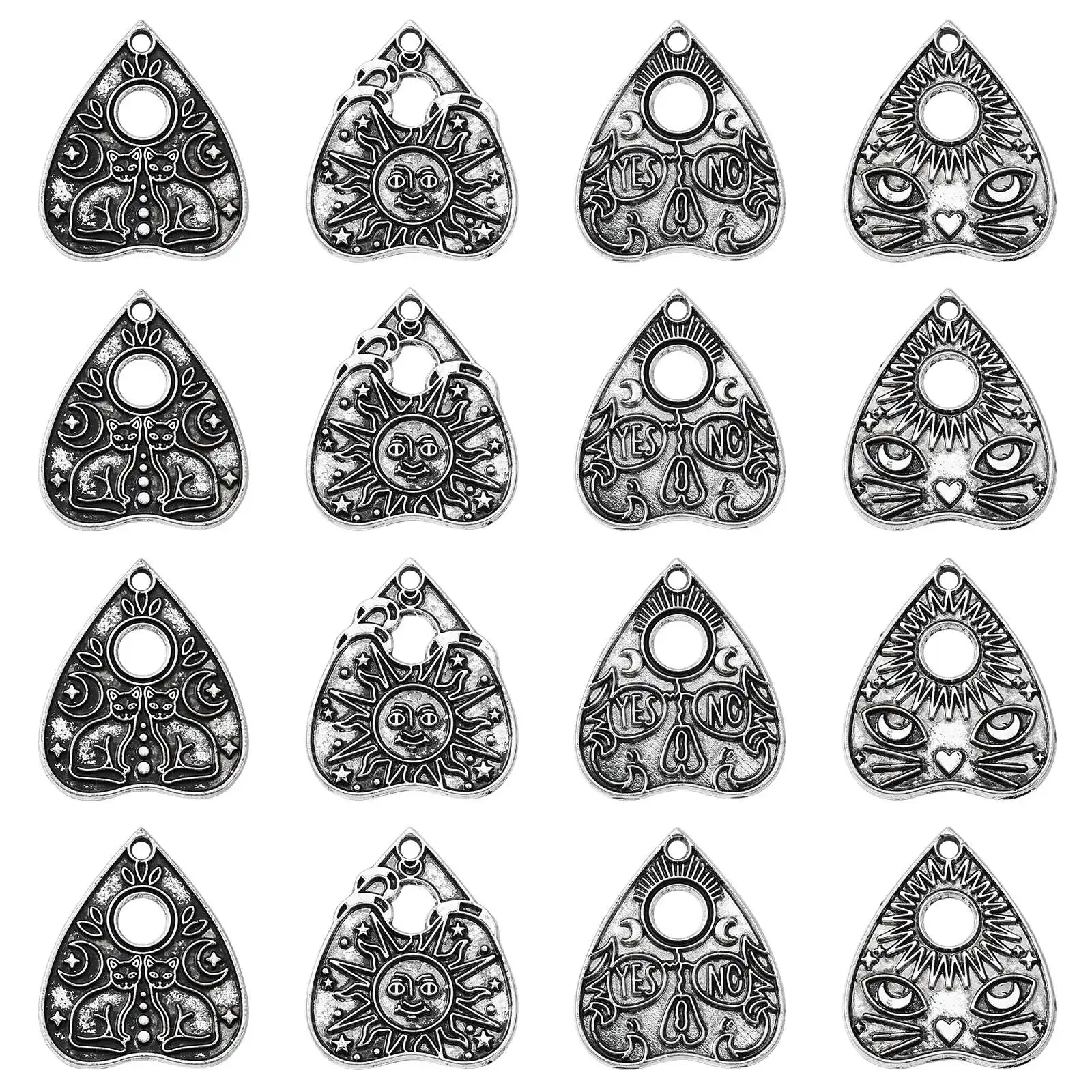 20Pcs 4 Styles Gothic Charms Divination Theme Tibetan Heart Charms Yes or No Sun Cat Charms for DIY Jewelry Making Craft