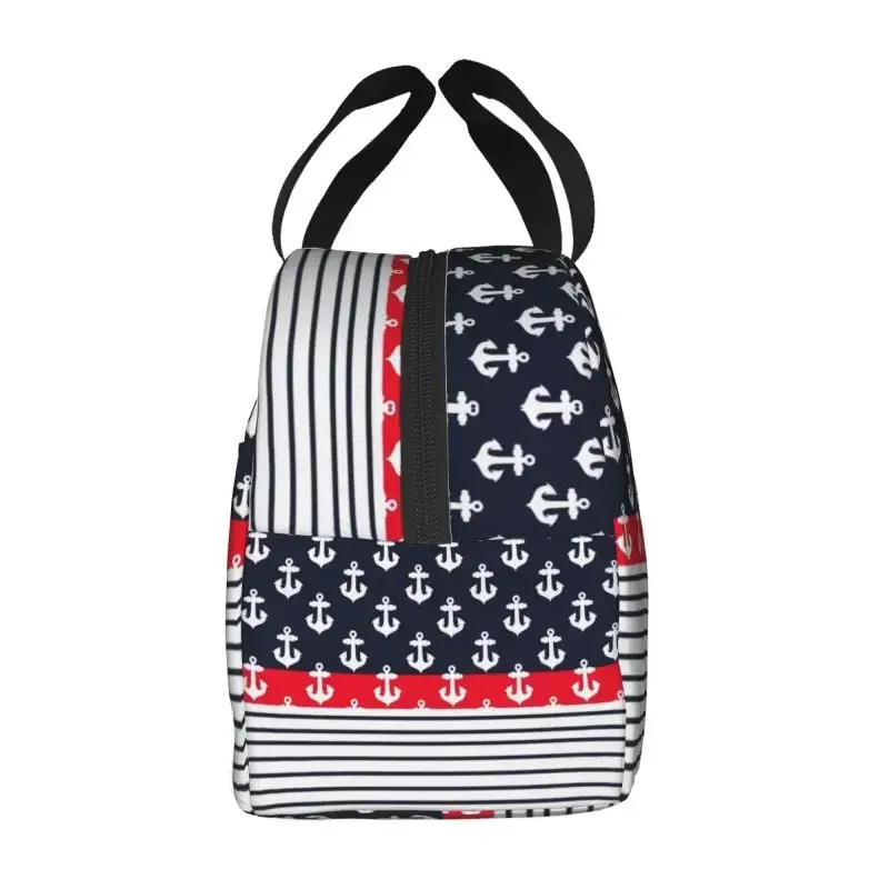 Anor Texture Thermal Insulated Lun Bag Nautical Sailor Sea Style Resuable  Container Outdoor Picnic Storage Food Box