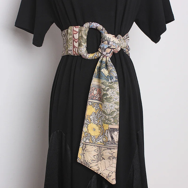 

Винтажный универсальный пояс из флиса с цветочным принтом, женский ремень с широкой талией, украшенный уплотнением, классическая юбка-рубашка