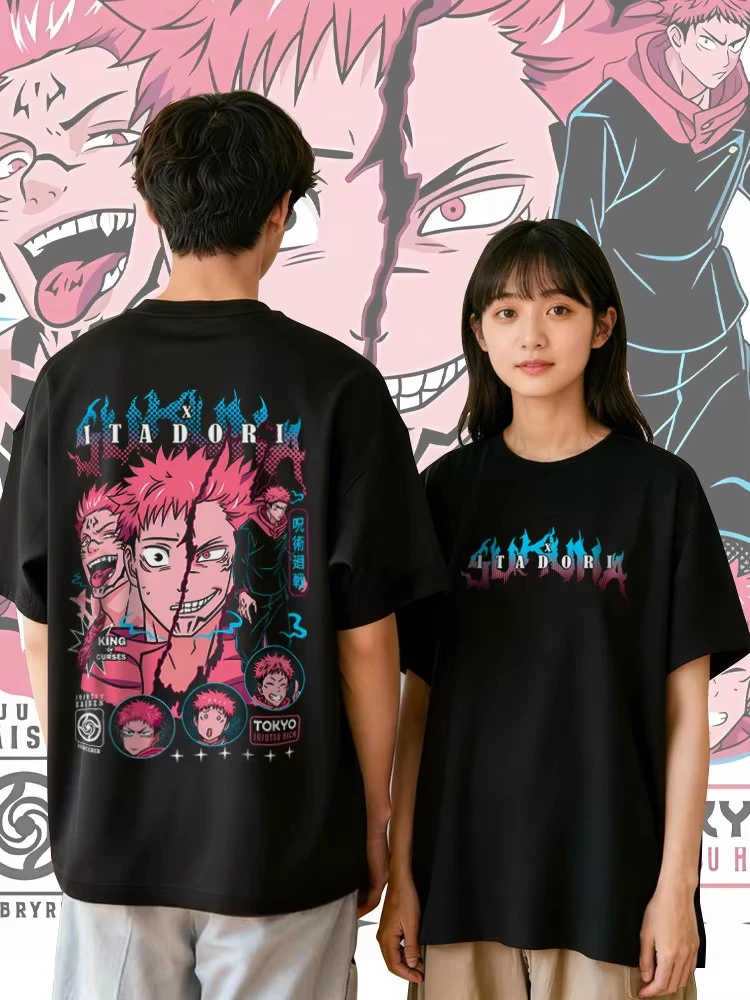 2026 Summer Jujutsu Kaisen Multi Characters Combo Back Print T-shirt Unisex Oversized Short Sleeve Vintage Dotted Anime Tops