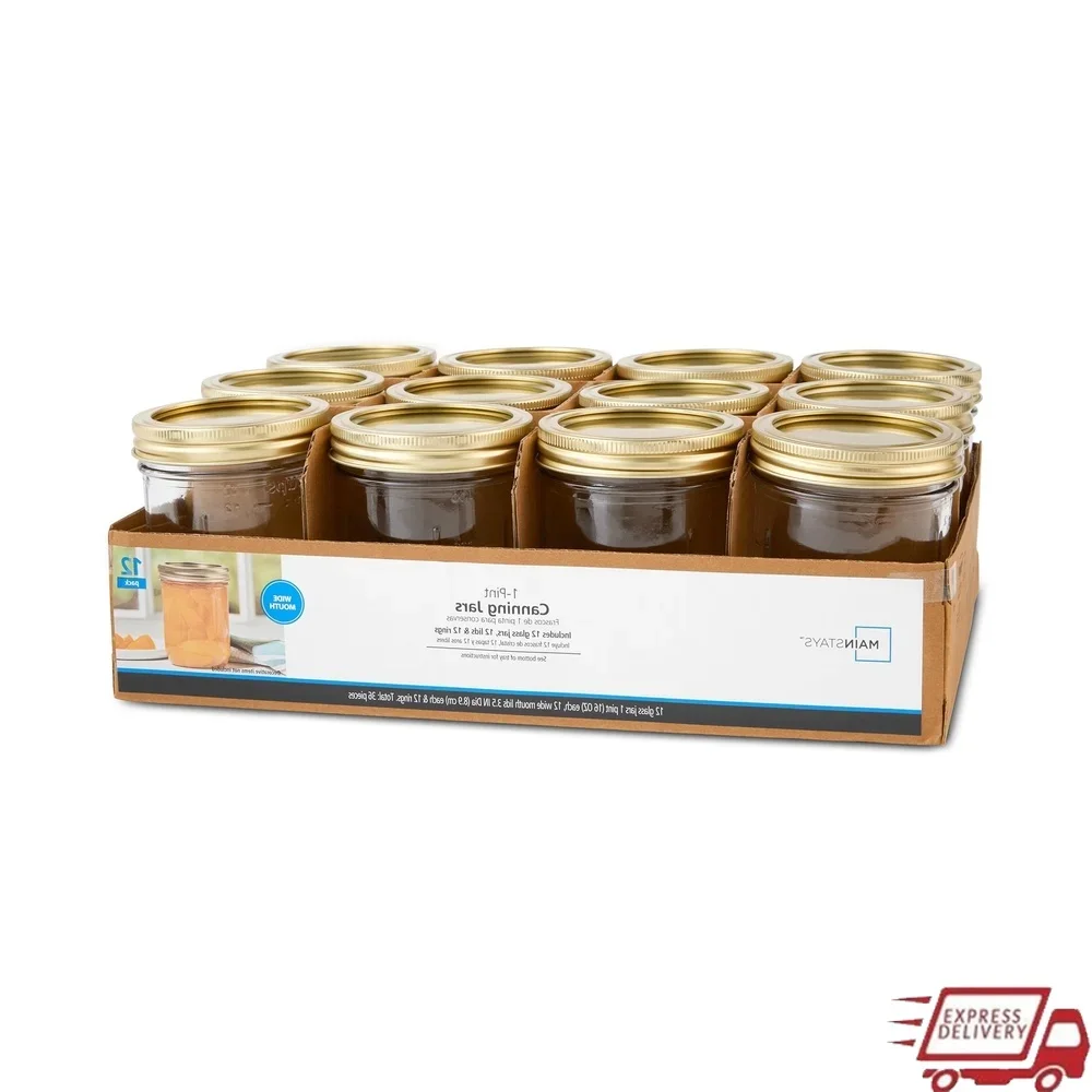 

Прозрачные стеклянные банки для консервирования, 16 унций, герметичные банки с широким горлышком и уплотнением, банки для хранения продуктов, 12 шт., можно мыть в посудомоечной машине, консервные джемы, соусы