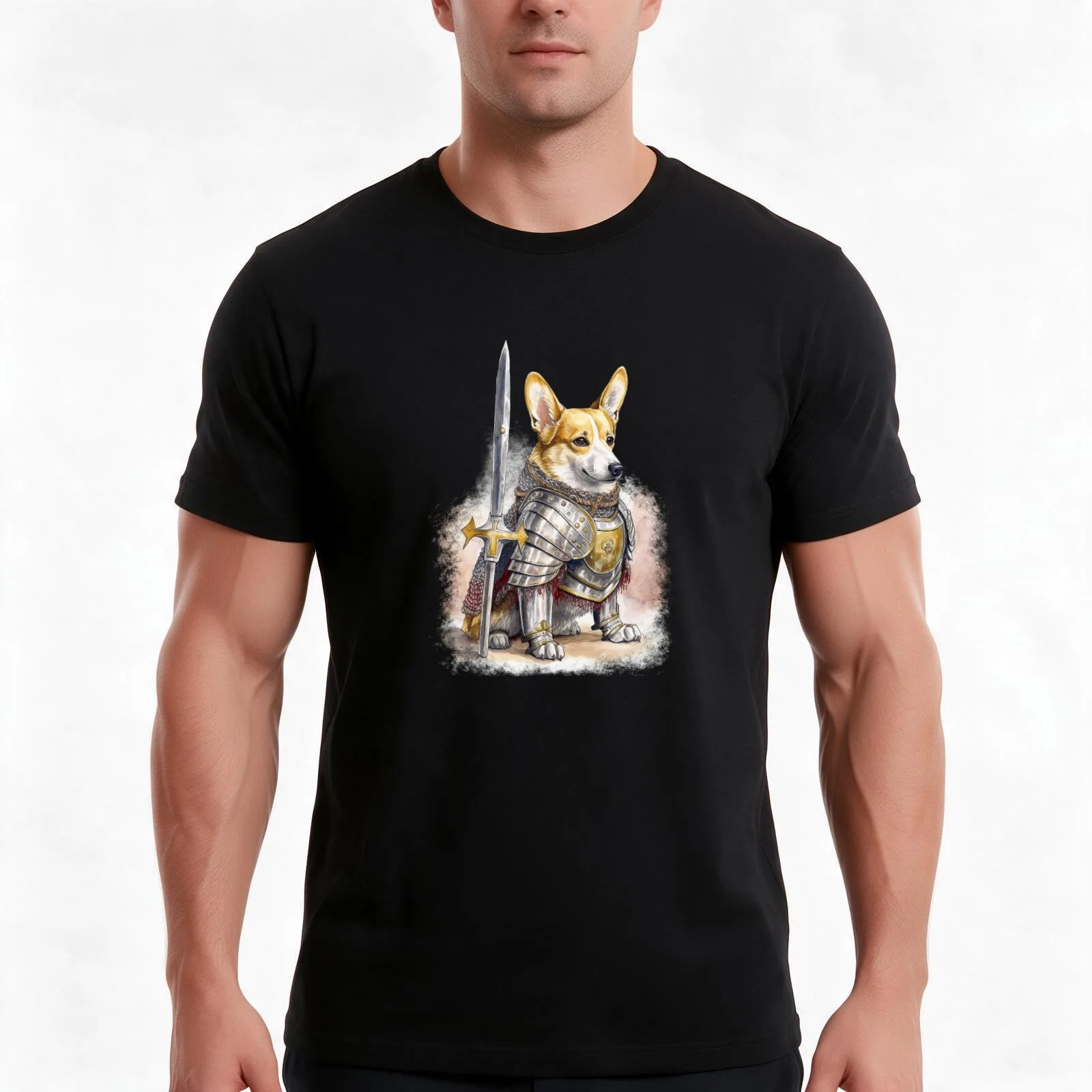 Pembroke Welsh Corgi Wearing Armor, Medieval Dog Knight Men T Shirt cotton t shirts high quality