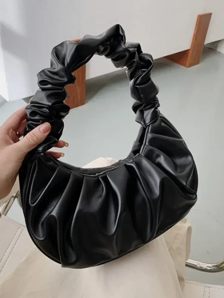 Bolso de mano plisado de PU para mujer, bolsa de hombro para compras, bolso de mano de bola de masa hervida, bolso de axila de ocio, moda DN4