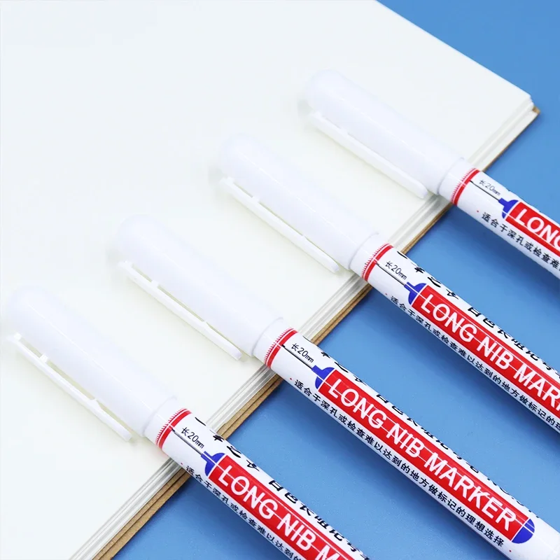 2cm White Long Head Marker Pens Fine Tip Non-Toxic Quick-Dry Alcohol Based Pen Deep Hole Marking for Metal Wood Drawing Graffiti