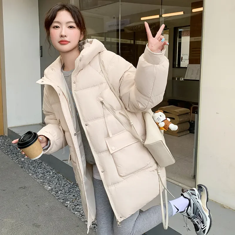 2025 New Winter Parkas Down Padded Jacket Women Mid-Length Korean Loose Thick Fashion Cotton Coat Female Loose Outerwear B569