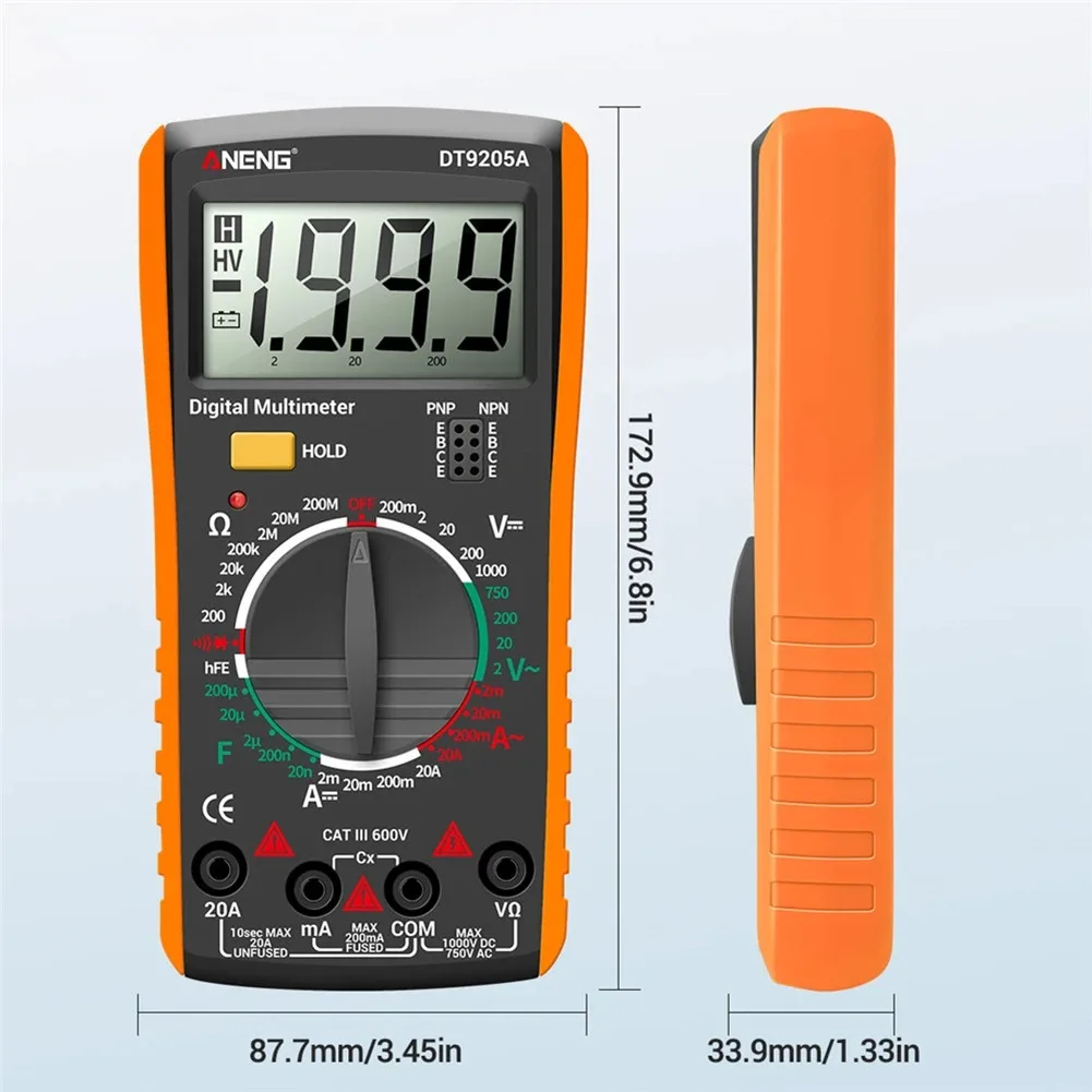 DT9205A multimetro ad alta precisione portatile AC DC voltmetro amperometro LCD digitale Volt tensione capacità Tester di resistenza Meter