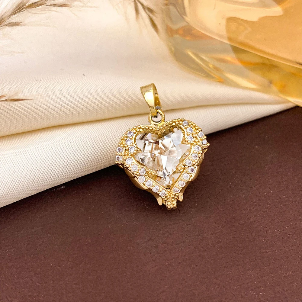 14pcs Mix Color Multi-Color Heart Shape Zircon Pendant Copper Gold Plated DIY Jewelry Making Charm Accessory