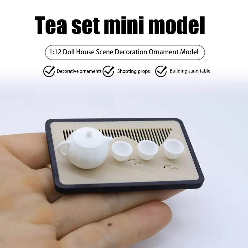 1Set 1:12 Dollhouse Mini Teapot Teacup Drain Tray Set Model Dollhouse Micro Scene Decoration Accessories Pretend Play Toys