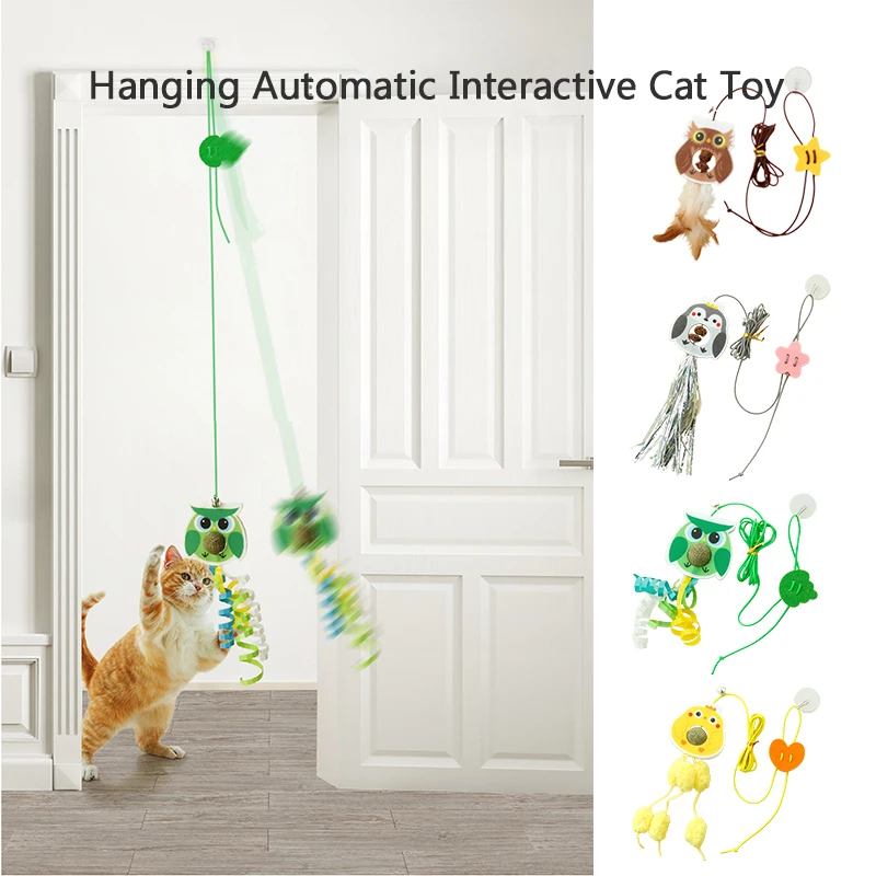 

Hanging Automatic Interactive Cat Toy with bell Funny Cat Stick Toy for Kitten Playing Teaser Wand Toy Cat Supplies