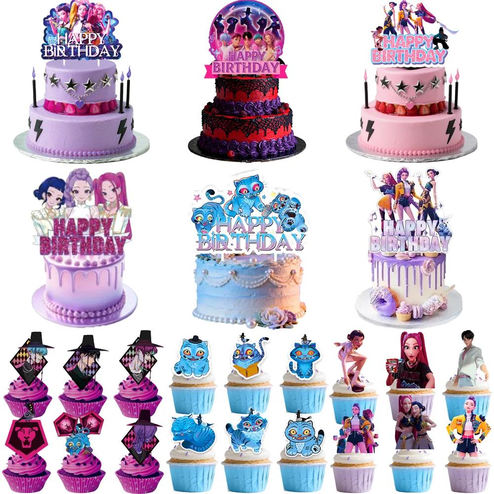 Kpop Demon Hunters Cake Decorations Korean Kpop Anime Cake Toppers Birthday Party Decor Cupcake Supplies Baby Shower Supplies
