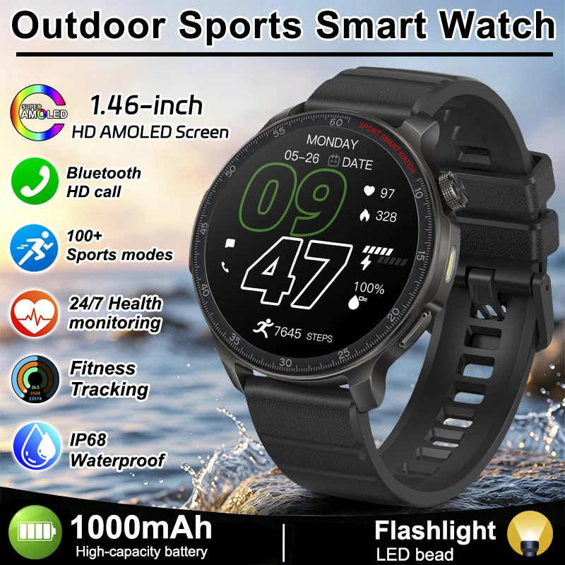 2026 New 1000mAh Battery Outdoors Sports Smart Watch 5ATM Waterproof Health Heart Rate Sleep Fitness Tracker Call Smartwatches