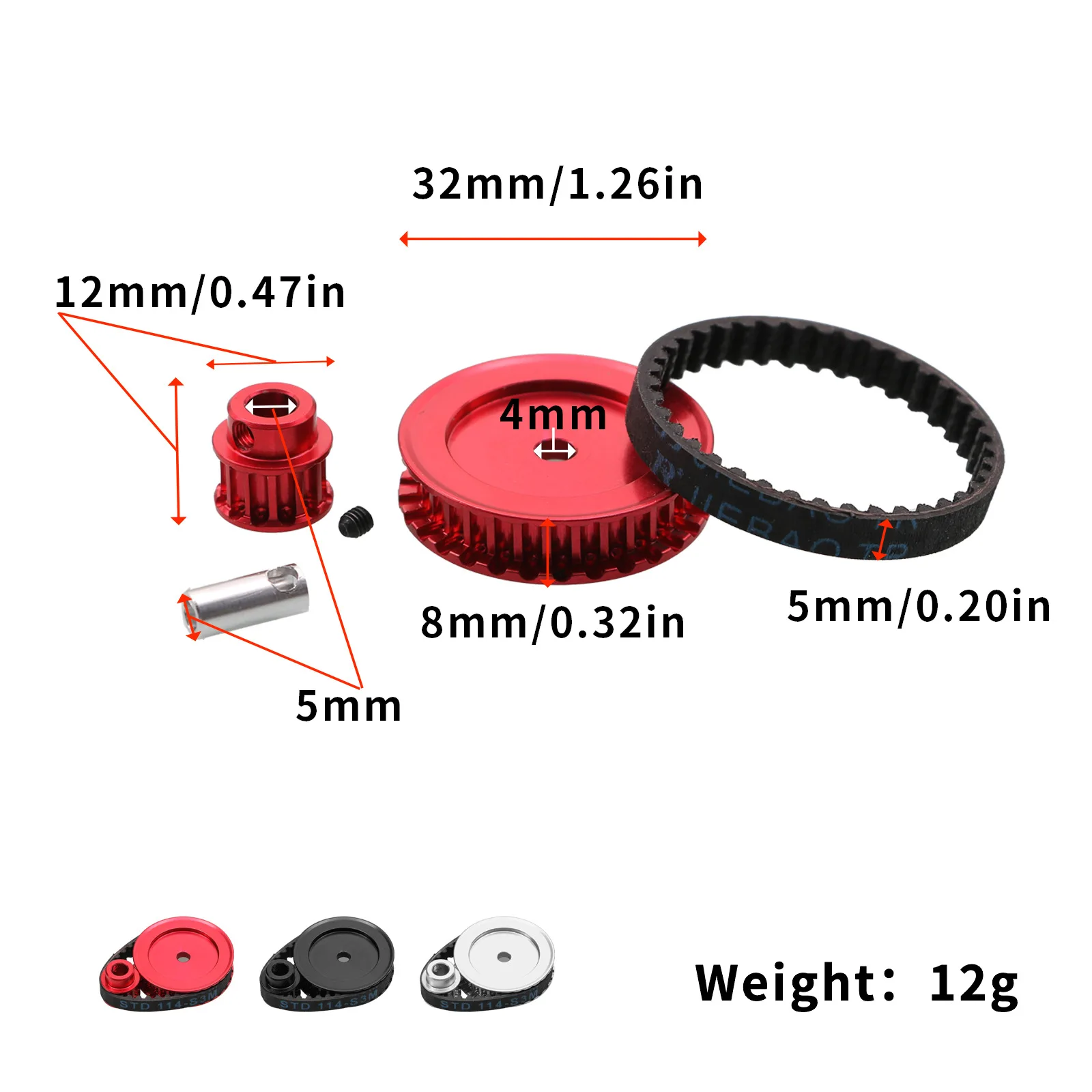 Système de transmission à entraînement par courroie, engrenages en métal 12T 30T pour Traxxas TRtage TRX6 1/10 RC inoler, pièces de mise à niveau de voiture bricolage, 1 jeu