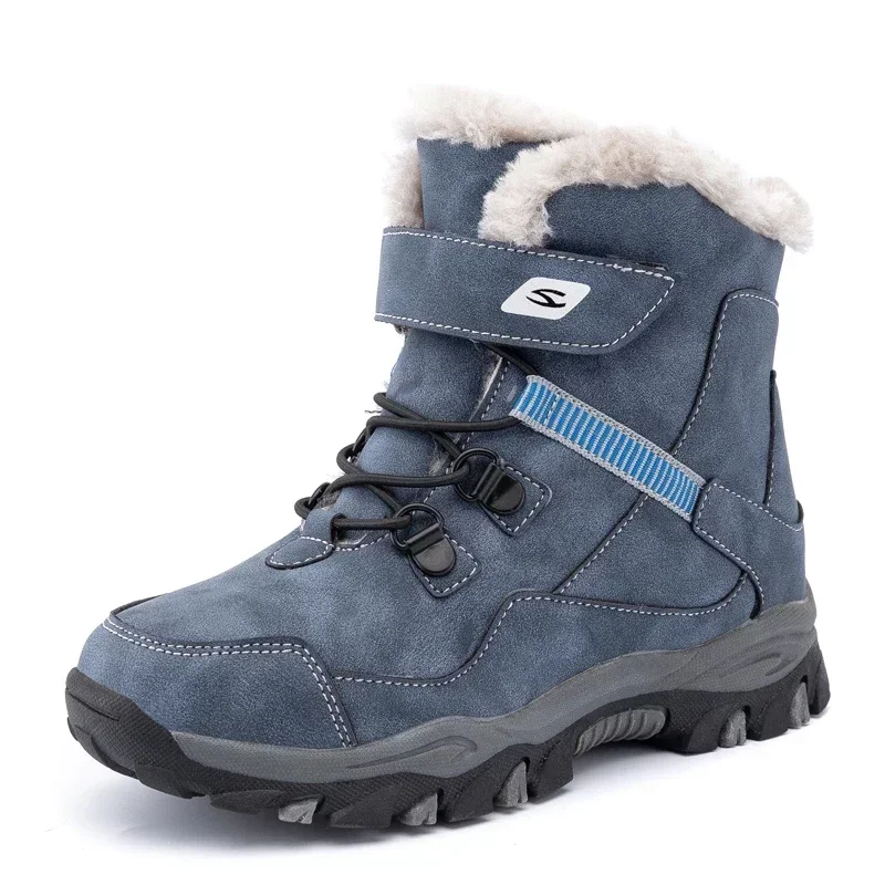 Winter Children Snow Warm Boots Fur Shoes Boys Sneaker Rubber Hiking Shoe  Fashion Children Shoes Waterproof Leather Boots Kids