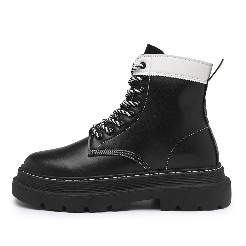 STRONGSHEN Men Boots High Top Fashion Motorcycle Ankle Boots Splicing Winter Boots Anti-slip Man Shoes Lace-Up Botas Hombre image 2